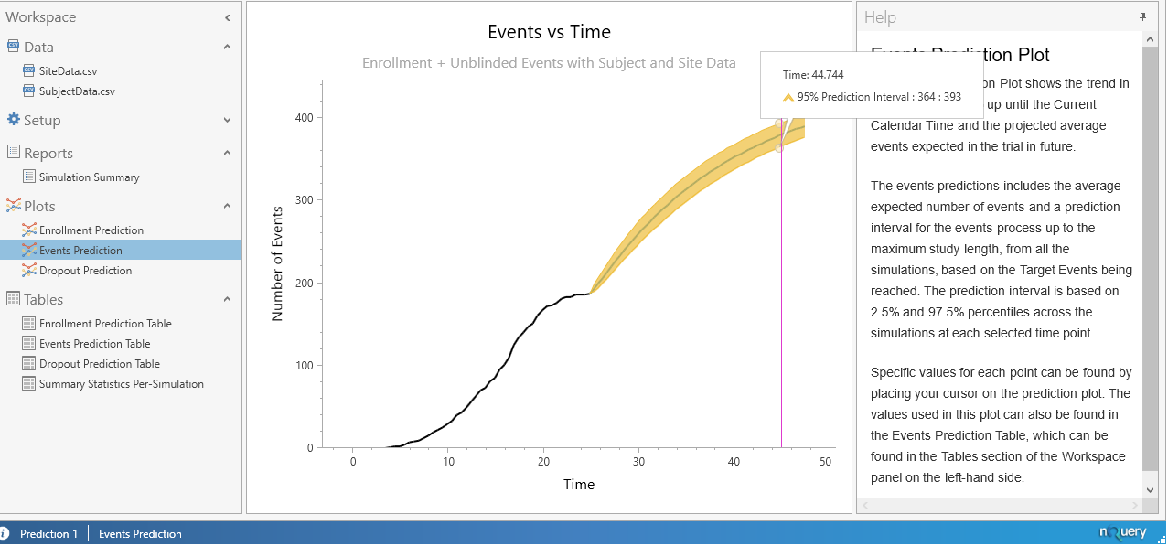 Worked Example - Survival Trial Milestone Prediction - img 10A - Results - Events Vs Time